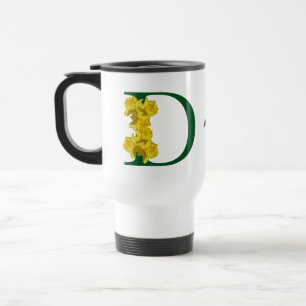 Daffodil Monogram Initial D Personalised Travel Mug