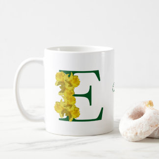Daffodil Monogram Initial E Personalised Coffee Mug