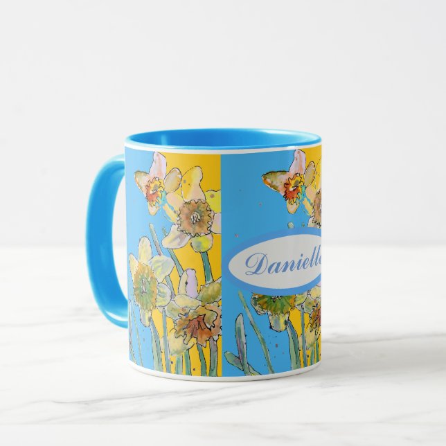 Daffodil Painting Hand Painted Yellow floral  Mug (Front Left)