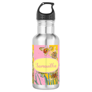 Daffodil Painting Watercolor Yellow Pink floral 532 Ml Water Bottle