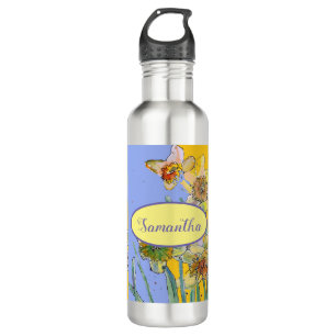 Daffodil Painting Watercolor Yellow Purple floral 710 Ml Water Bottle