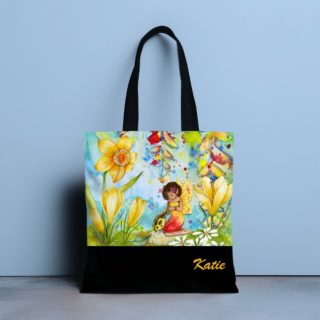 Daffodil Pixie Watercolour Personalized Tote Bag (Creator Uploaded)