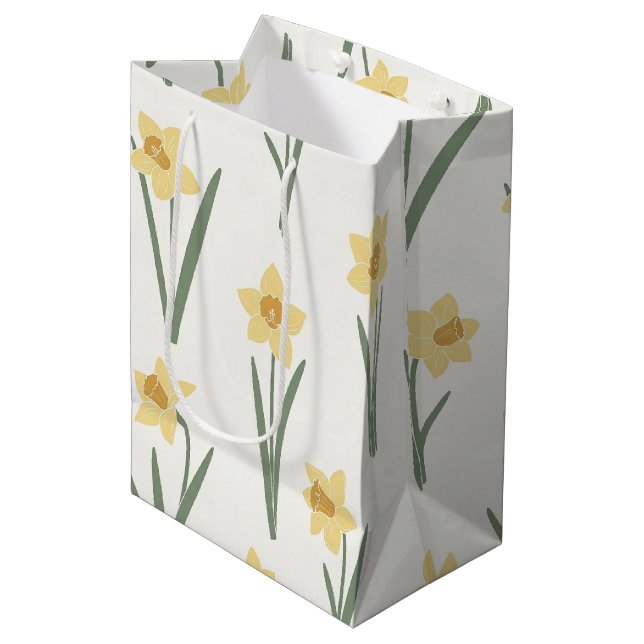 Daffodil Spring Floral in Soft Yellow and Green 1 Medium Gift Bag (Front Angled)