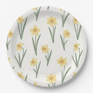 Daffodil Spring Floral in Soft Yellow and Green 1 Paper Plate