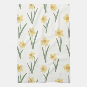 Daffodil Spring Floral in Soft Yellow and Green 1 Tea Towel