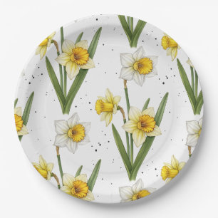 Daffodil Spring Floral in Soft Yellow and Green 2 Paper Plate