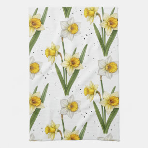 Daffodil Spring Floral in Soft Yellow and Green 2 Tea Towel