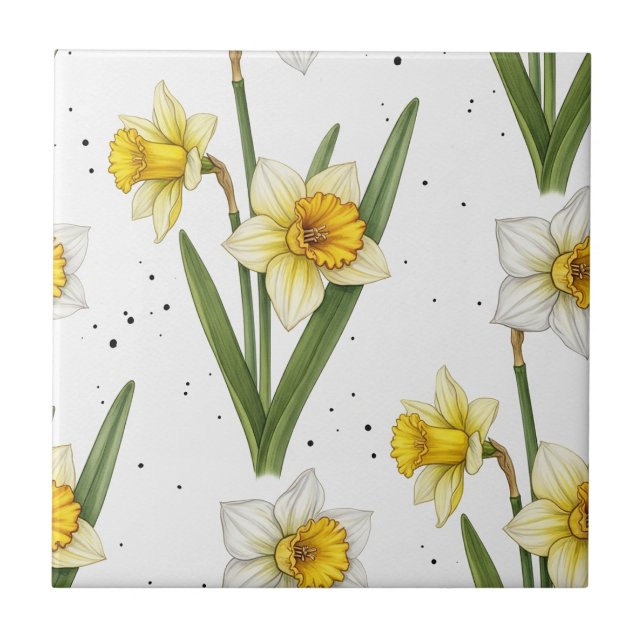 Daffodil Spring Floral in Soft Yellow and Green 2 Tile (Front)