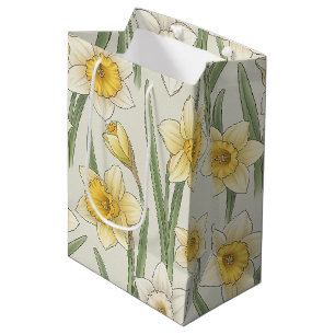 Daffodil Spring Floral in Soft Yellow and Green 3 Medium Gift Bag