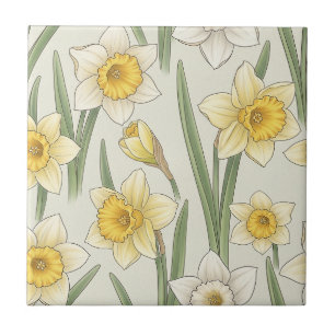 Daffodil Spring Floral in Soft Yellow and Green 3 Tile