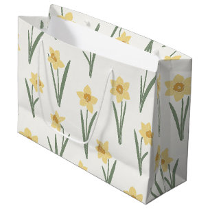 Daffodil Spring Floral in Soft Yellow and Green Large Gift Bag