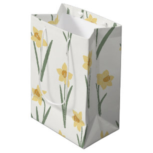 Daffodil Spring Floral in Soft Yellow and Green Medium Gift Bag