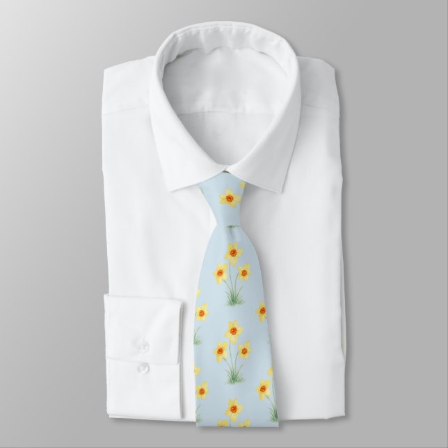 Daffodil Spring Flower Painting Pattern Tie (Tied)