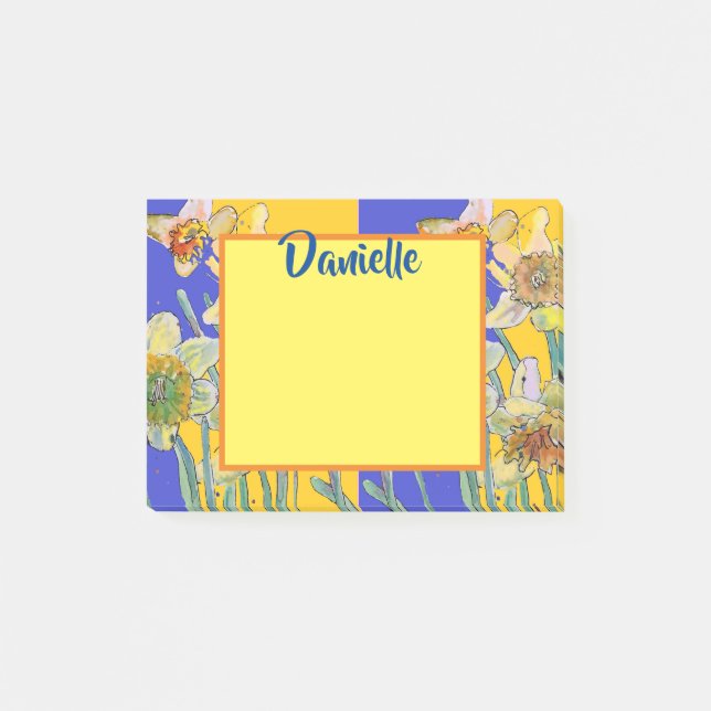 Daffodil Watercolor Art Womans Name Post It Notes (Front)