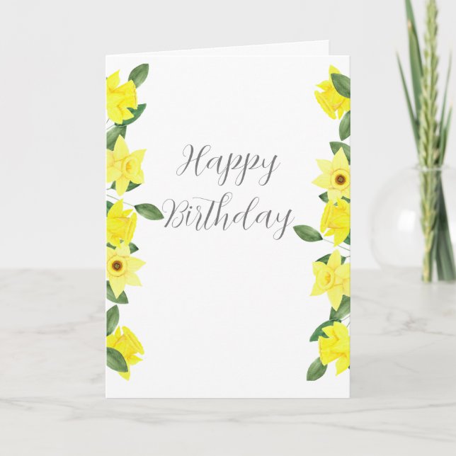 Daffodil Watercolor Birthday Card (Front)
