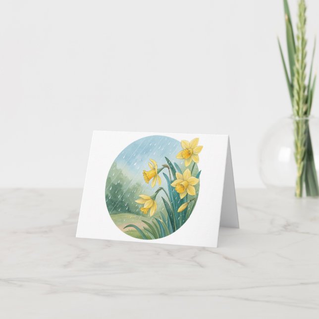 Daffodil Watercolor Cute Folded Card -Blank inside (Front)
