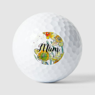 Daffodil Watercolor Flower art Birthday Mum Golf Balls