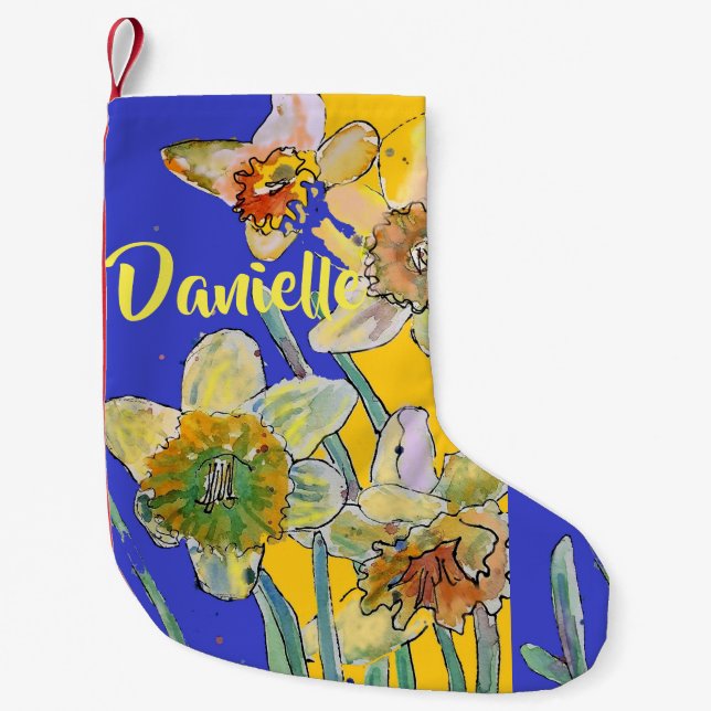 Daffodil Watercolor Flowers Floral Name Stocking (Front)