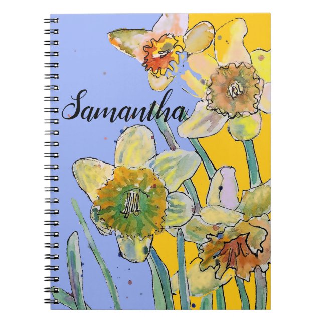 Daffodil Watercolor Journal Floral Womans Notebook (Front)
