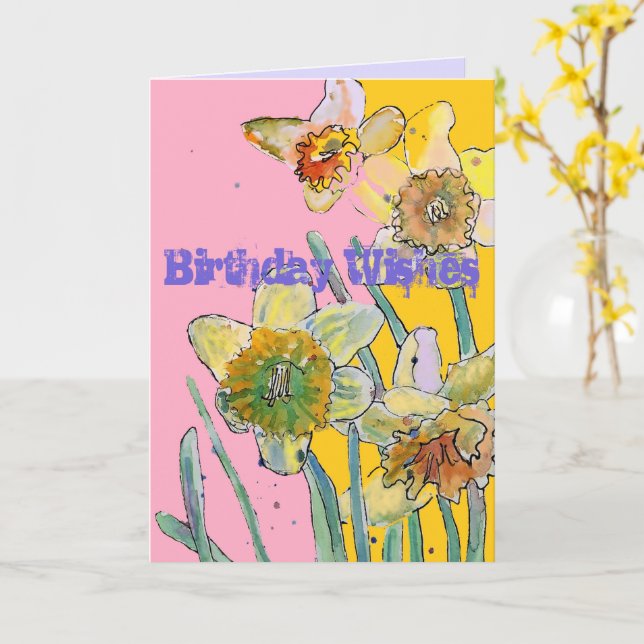 Daffodil Watercolor Yellow Spring Flower Art Card (Yellow Flower)
