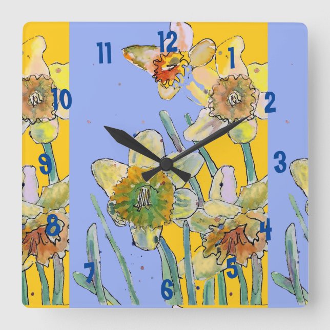 Daffodil Watercolour Womans Yellow Office Clock (Front)