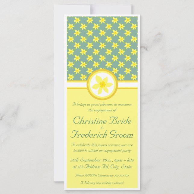 Daffodil Wedding, 4"x9.25" engagement announcement (Front)