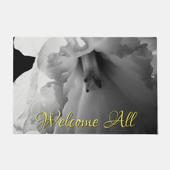 Daffodil Welcome All Black & White Photography Doormat (Front)