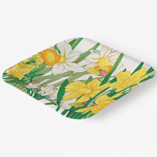 Daffodil Woodblock Painting Paper Plate