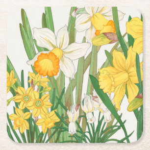 Daffodil Woodblock Painting, Tanigami Kônan, 1917 Square Paper Coaster