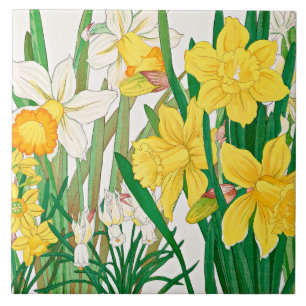Daffodil Woodblock Painting Tile