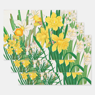 Daffodil Woodblock Painting Wrapping Paper Sheet