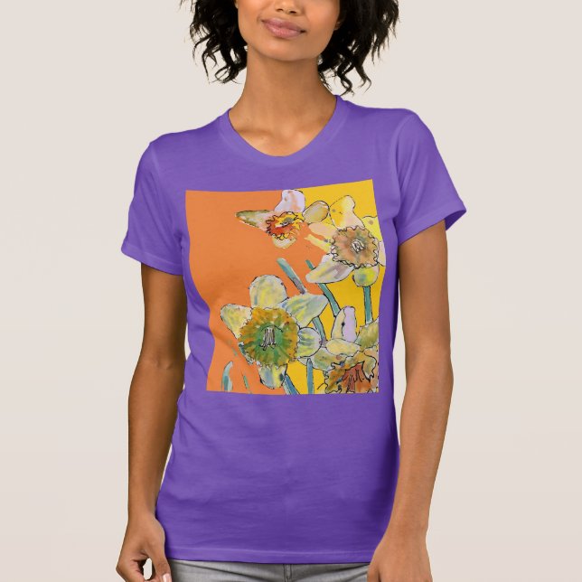 Daffodil Yellow daffodils floral Watercolor Flower T-Shirt (Front)