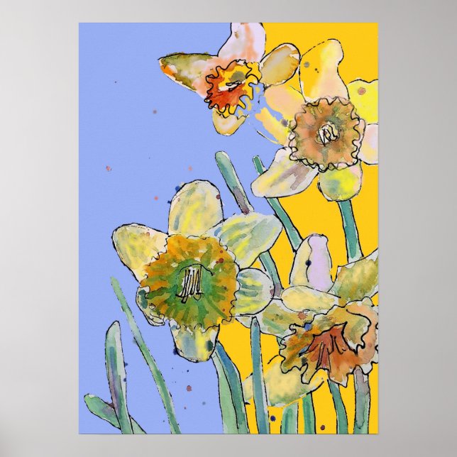Daffodil Yellow Purple Flower Garden Poster (Front)