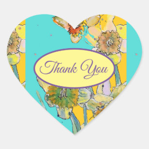 Daffodil YellowFlower floral Thank You Pattern  Heart Sticker