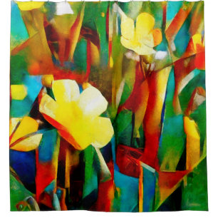 Daffodils. Abstract floral composition in a cubist Shower Curtain