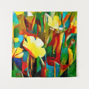 Daffodils. Abstract floral composition in a cubist Tapestry