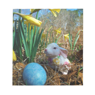 Daffodils and  Blue Easter egg Notepad