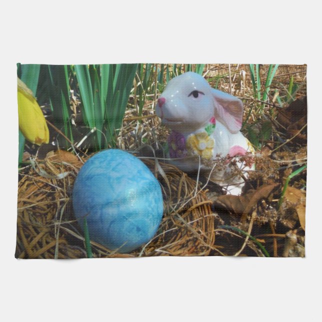 Daffodils and  Blue Easter egg Tea Towel (Horizontal)