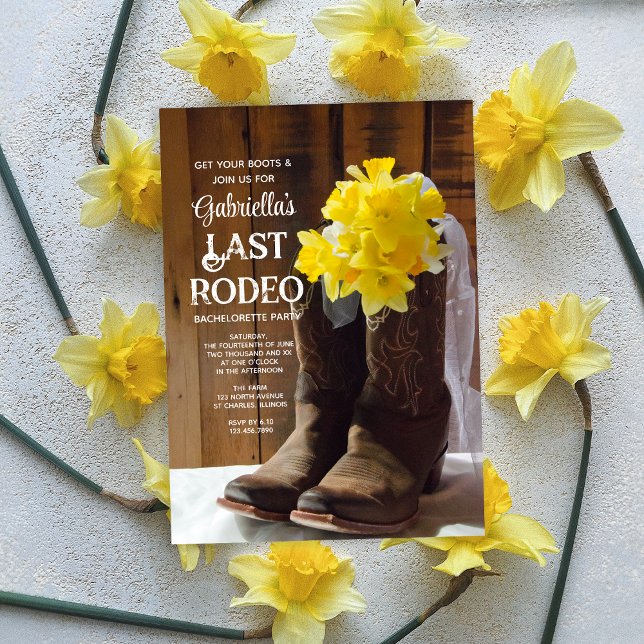 Daffodils and Boots Last Rodeo Bachelorette Party Invitation (Creator Uploaded)