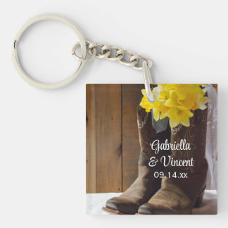 Daffodils and Cowboy Boots Country Western Wedding Key Ring