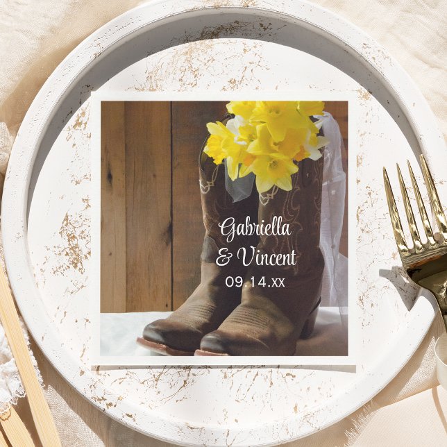 Daffodils and Cowboy Boots Country Western Wedding Napkin (Creator Uploaded)