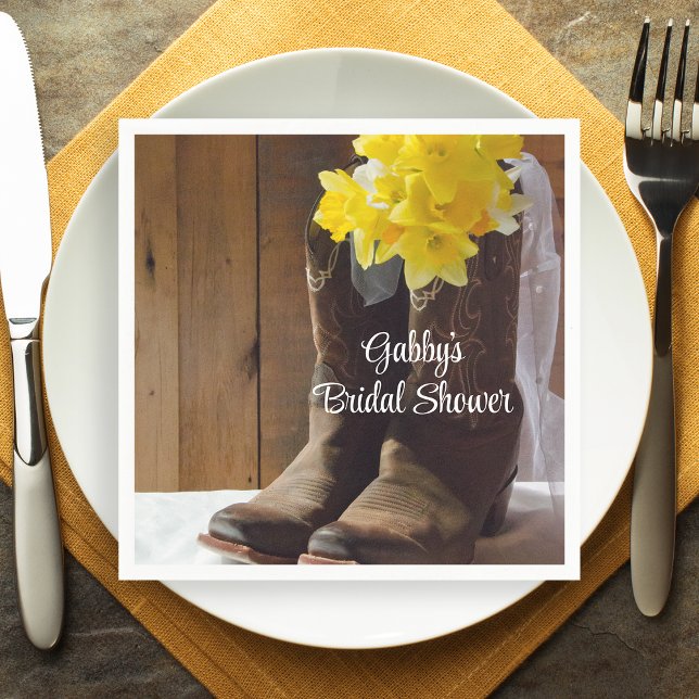 Daffodils and Cowboy Boots Western Bridal Shower Napkin (Creator Uploaded)