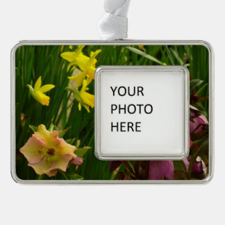 Daffodils and Lenten Roses Colourful Floral Silver Plated Framed Ornament