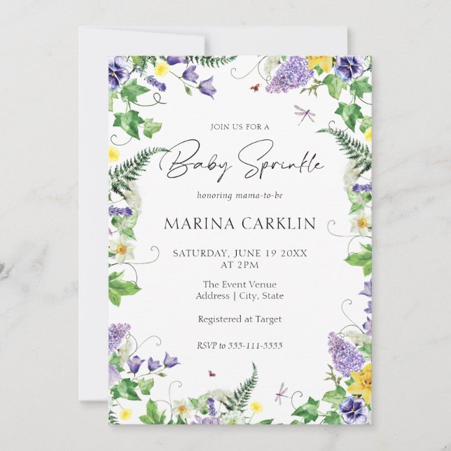 Daffodils and Wildflowers Floral Baby Sprinkle Invitation (Front)