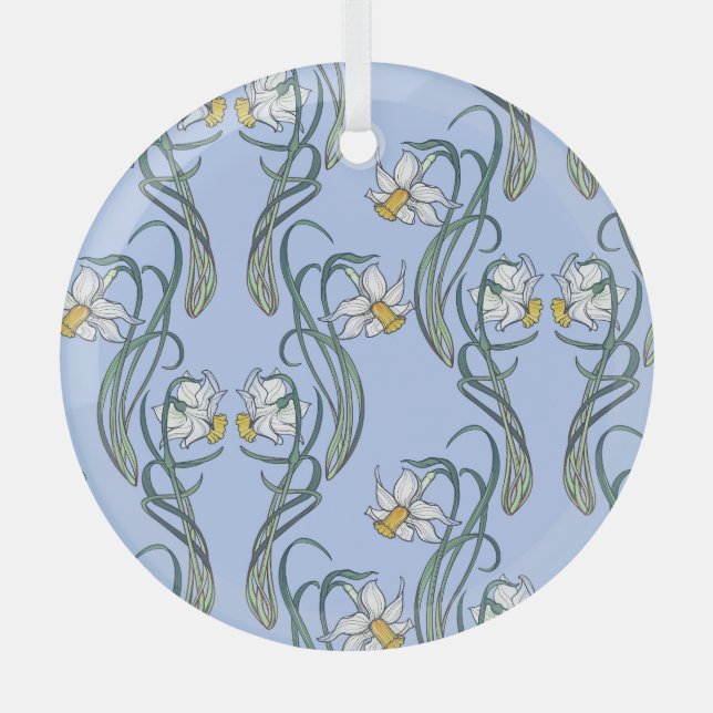 Daffodils Art: Nouveau Spring Glass Tree Decoration (Front)