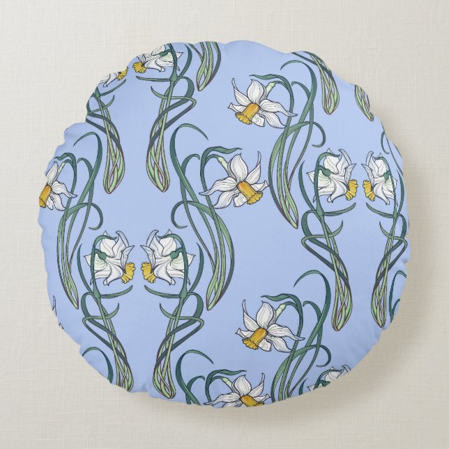 Daffodils Art: Nouveau Spring Round Cushion (Front)