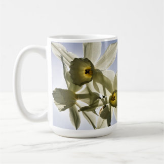 Daffodils blooming with a spring blue sky coffee mug