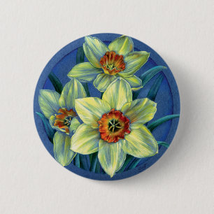 Daffodils button/badge 6 cm round badge
