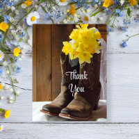 Daffodils Cowboy Boots Western Wedding Thank You