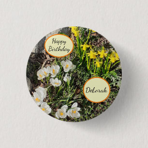 Daffodils & Crocus Birthday  3 Cm Round Badge
